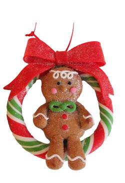 Gingerbread Man in Wreath - red  bow