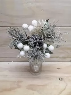 Snowy Pick with Pine Cones & White Berries