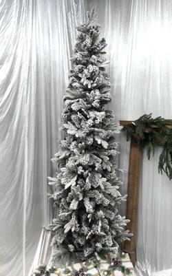 7.5 Foot Snowy Slim Tree with Glitter - Pre-Lit