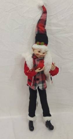 Poseable Elf large- Tartan with Cardinal