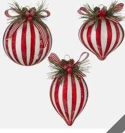 Peppermint Striped Ornament- 3 assorted