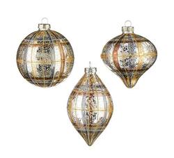 Plaid  Bauble Mercury Glas - 3 assorted