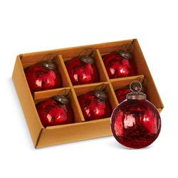 Red Crackle Bauble - Box of 6 - Small