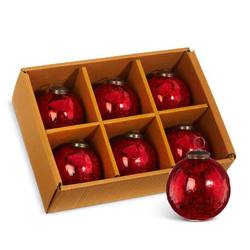 Red Crackle Baubles large  - Box of 6