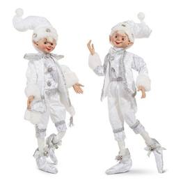 White and Silver Poseable Elves - 2 Assorted