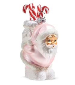 Pink Santa with Candy Canes Hanging Ornament