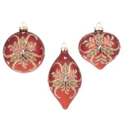 Holly Red Baubles , 3 Assorted