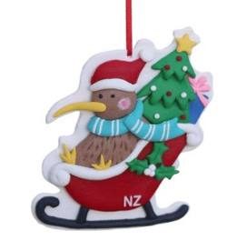 Kiwi & Tree in Sleigh Hanging Ornament
