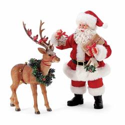 Santa & reindeer with Cardinals- Set of 2