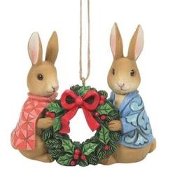 Peter Rabbit With Flopsy Holding Wreath Hanging Ornament