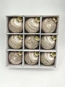 Boxed Set of 9 Thread-Wrapped Baubles - Champagne