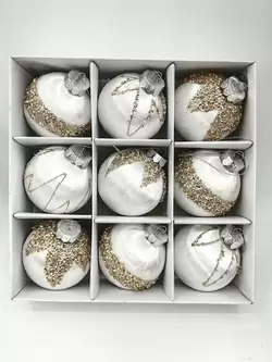 Boxed Set of 9 Thread-Wrapped Baubles - White
