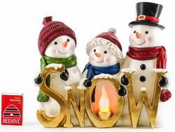Snowmen with Light Up Snow Sign