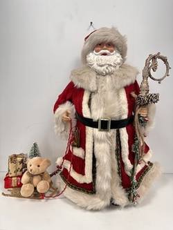 Standing Santa In Red & Cream with Teddy
