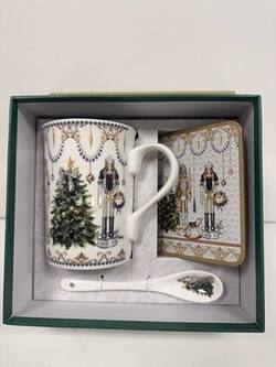 Gold Green Nutcracker Cup, Coaster and spoon