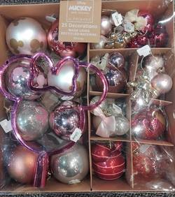 Disney Pack of 25 Baubles and Topper in Pink & Silver