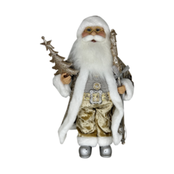 Standing Santa in Gold and White, Holding a Tree 16"
