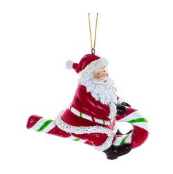 Santa on Candy Cane Hanging Ornament