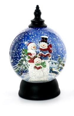 Carolling Snowmen in Blue Moving Globe