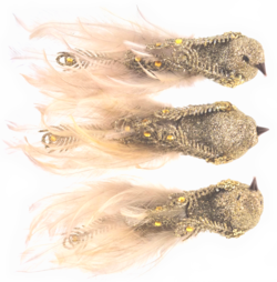 Feathered Bird on Clip, Set of 3 - Gold