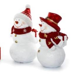 Snowmen red & white ceramic - set of two - large