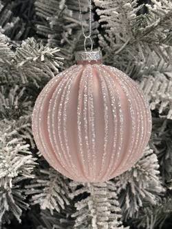 Pink Ribbed Glass Ball
