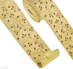 Gold Jeweled Wired Ribbon 4"