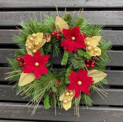 Handmade Traditional Red & Gold Wreath - 16"