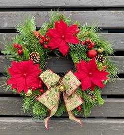 Handmade Traditional Red Wreath with Bells - 16"