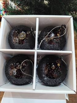 Black Textured Glass Baubles- Box of 4