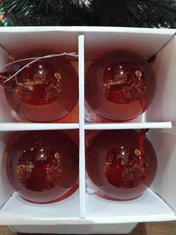 Red Glass Clear baubles - Box of 4