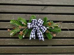 Handmade Rustic Black & White Check Christmas Table Garland - 65cm