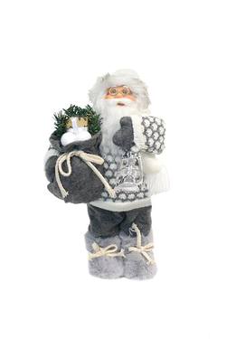 Grey and White Santa with Gift Bag and Lantern