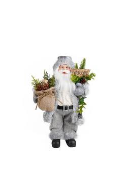 Santa in Grey Plaid with Welcome Sign - 30cm