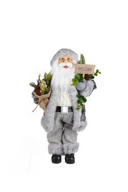 Santa in Grey Plaid with Welcome Sign - 46cm