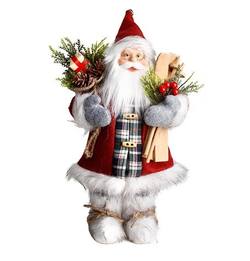 Santa in Red Plaid with Skis - 30cm